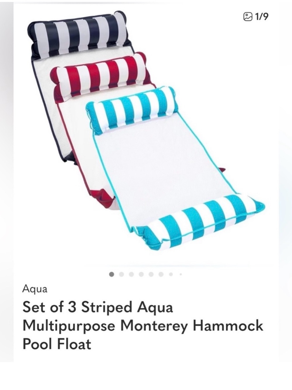 Aqua Blue and White Striped Hammock Pool Floats - Set of 3